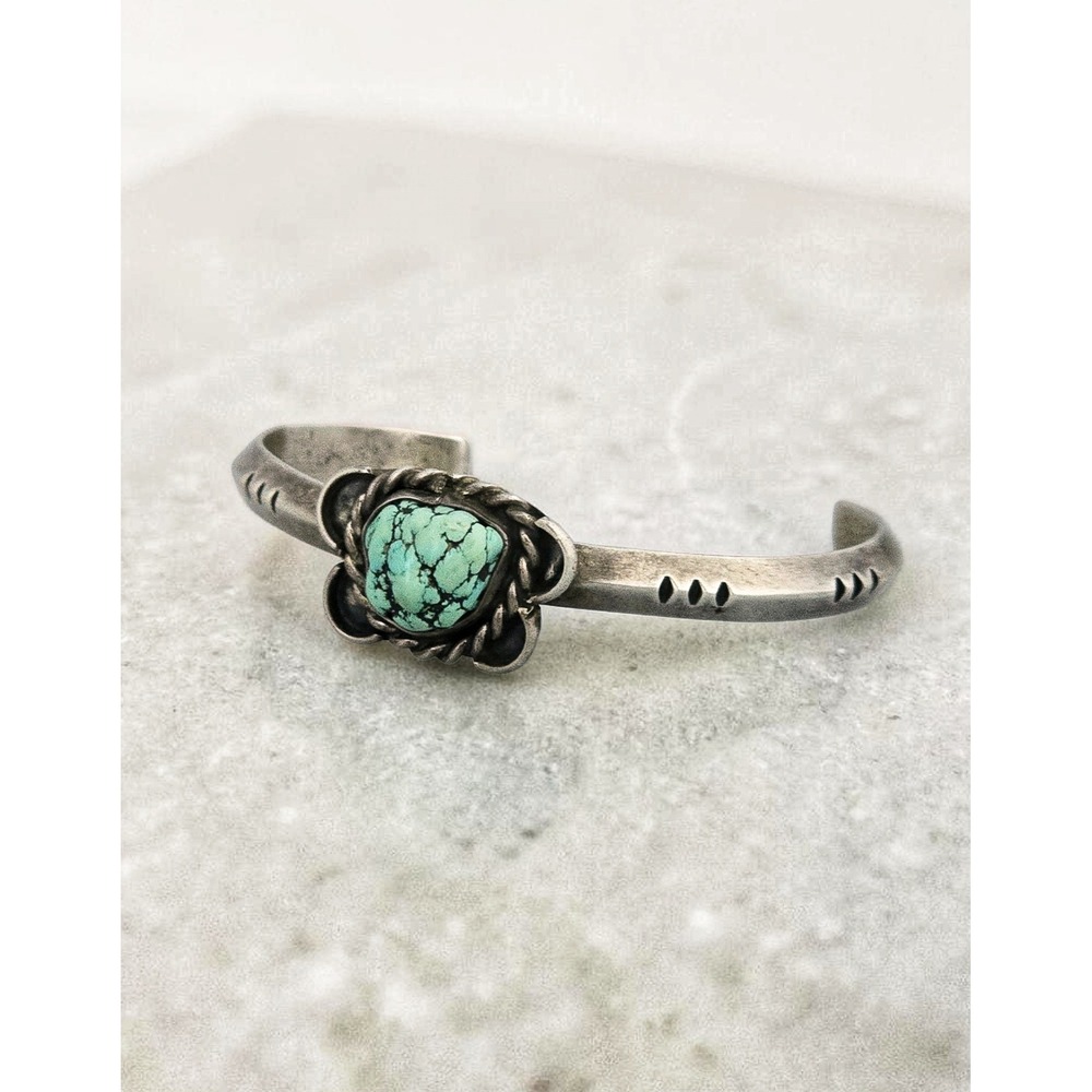 Vintage Unmarked Navajo Sterling Silver Green Turquoise Cuff Bracelet 13.9g 6.5"